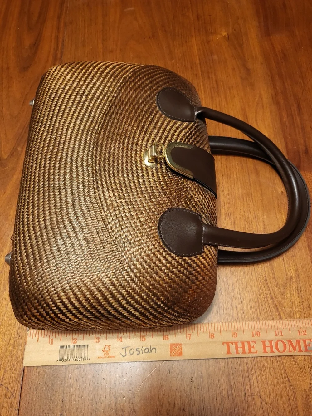 Handwoven Buri Palm NWOT Top Handle Bag • Made in Philippines • Brown Structured
